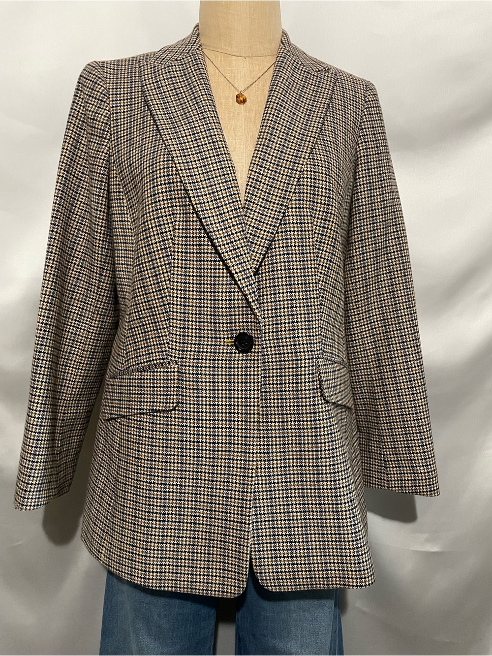 Vintage Talbots Italian Fabric Houndstooth Blazer | Camel Plaid | Petite 10P
